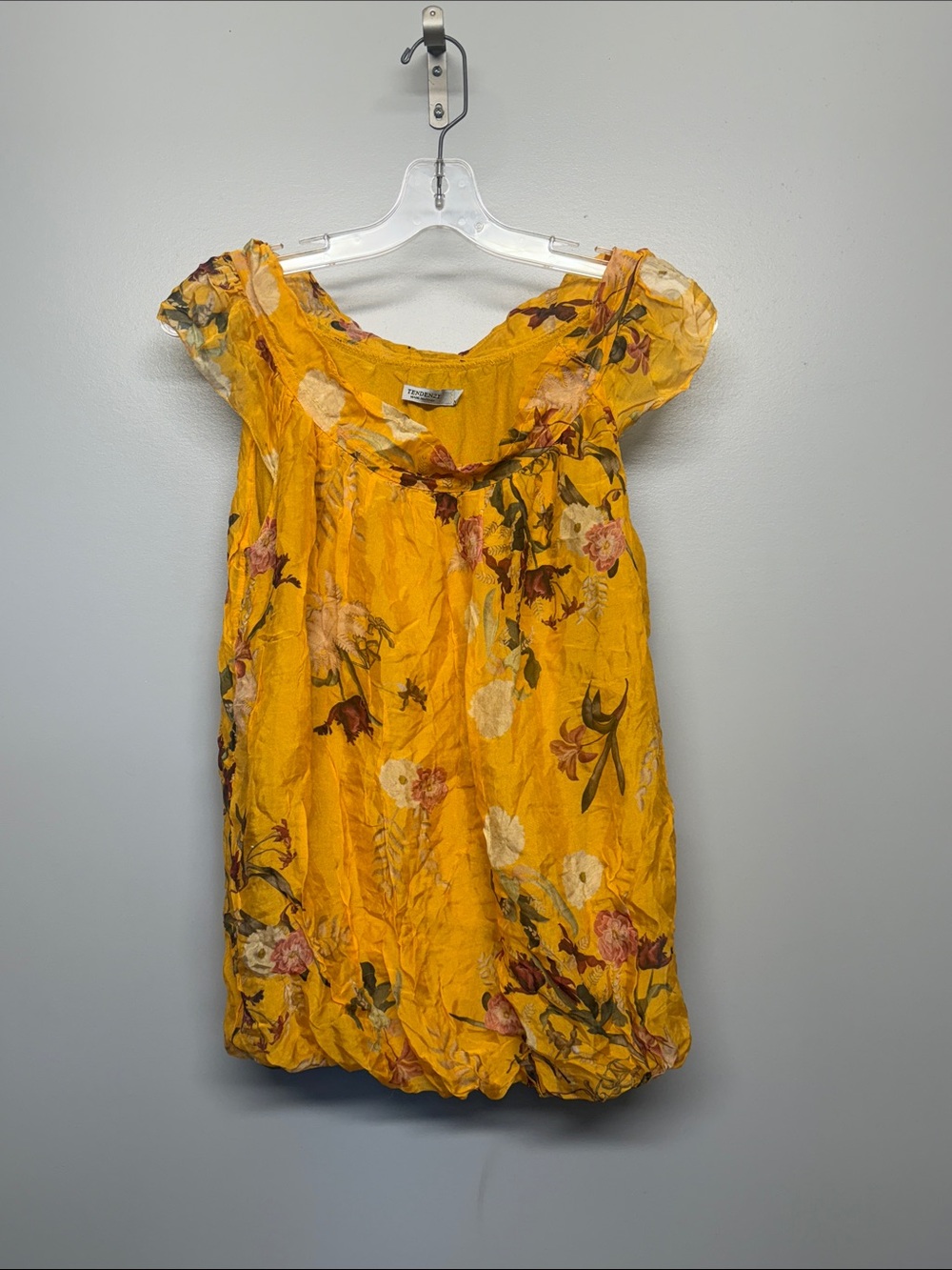 Yellow Floral Short Sleeve Scoop-Neck Women’s Blouse